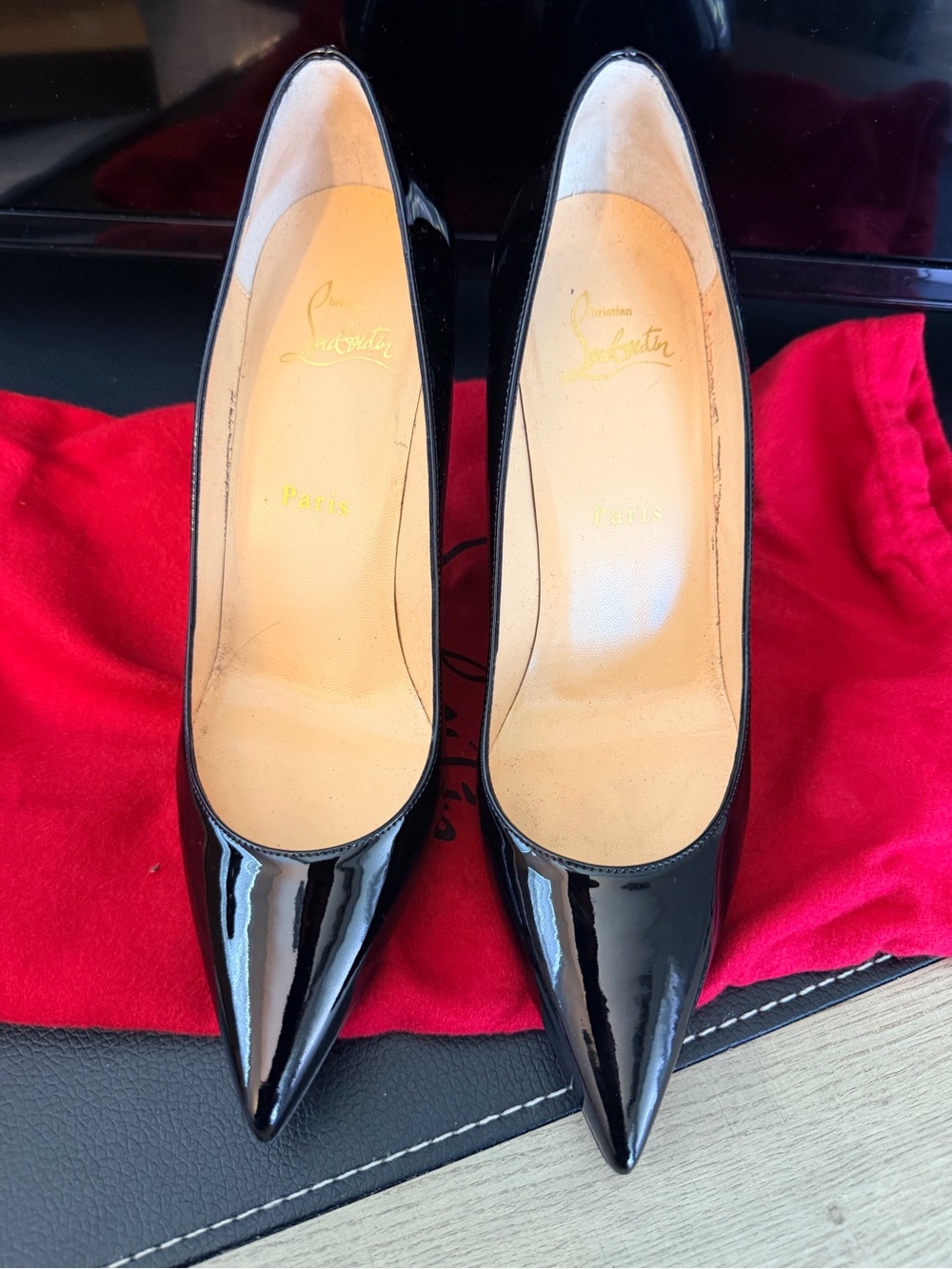 Christian Louboutin Black Patent Pointed-Toe Pumps